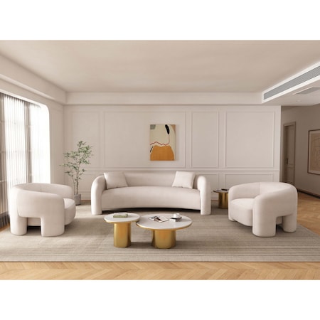 Manhattan Comfort 3-Piece Modern Sylvia Tweed Sofa, Accent Pillows and 2 Accent Chairs in Angora 3-SFAC1770-AN